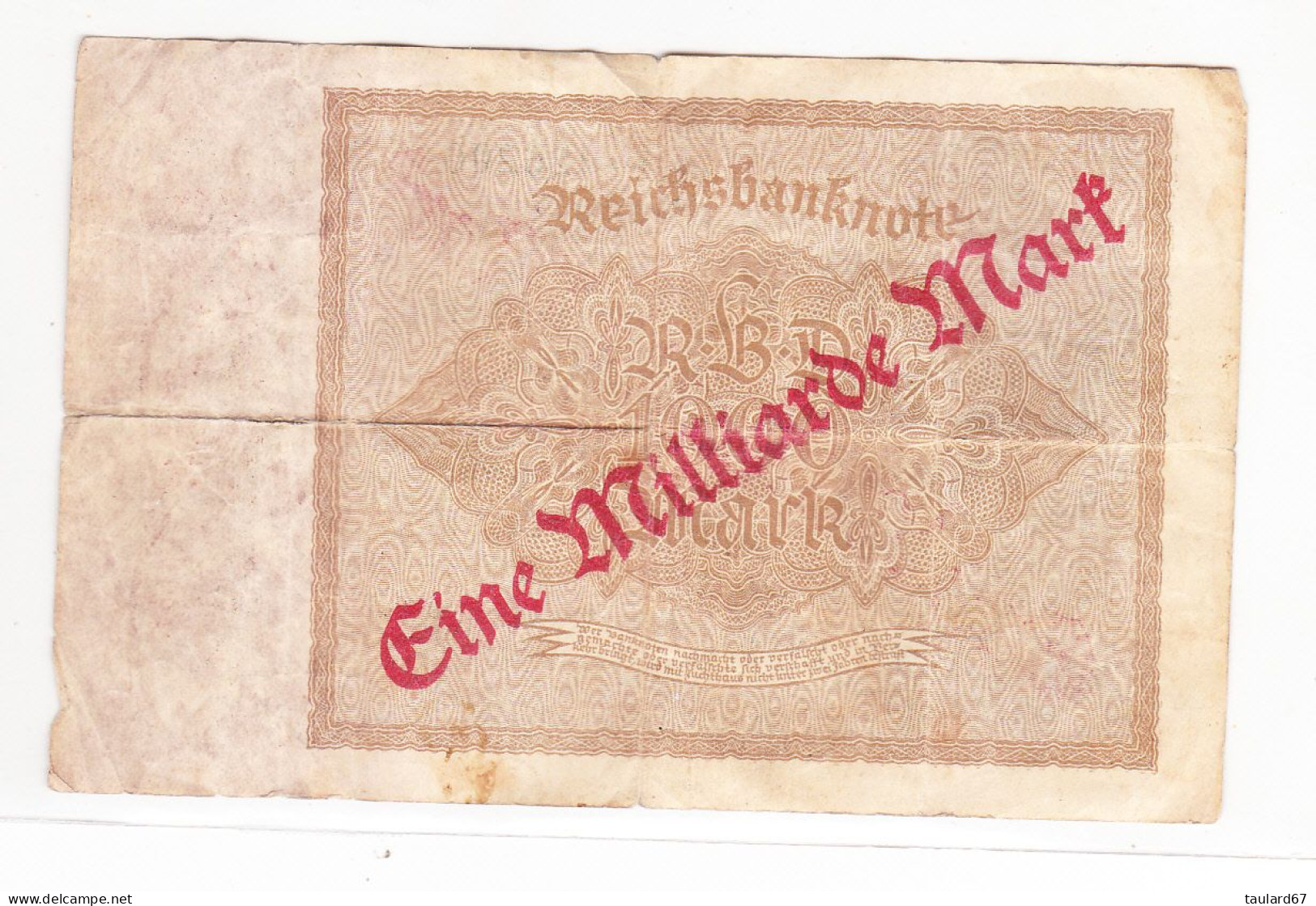 Reichsbanknote 1000 Mark Modifié En Eine Milliarde Mark 1922 - 1000 Mark