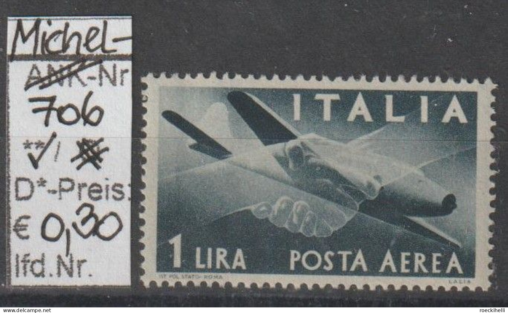 1945 - ITALIEN - SM (Flugpost) "Flugzeug Caproni.." 1 L Blaugrau - ** Postfrisch - S.Scan (it 706A) - Poste Aérienne