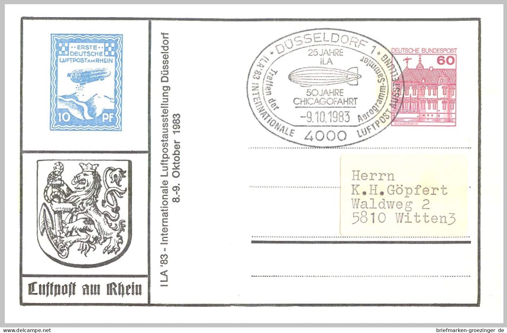 Bund Privatganzsache Sst. Zeppelin.-16-7436 - Cartes Postales Privées - Oblitérées