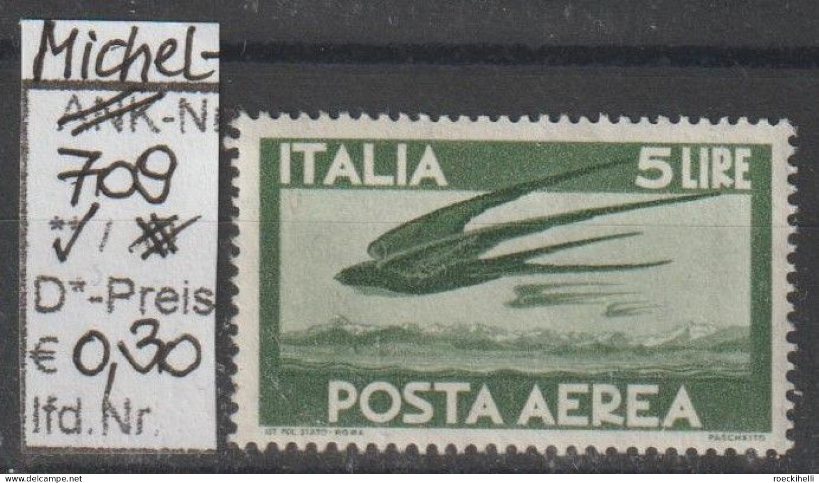 1945 - ITALIEN - SM (Flugpost) "Rauchschwalben" 5 L Dkl'grün - ** Postfrisch - S.Scan (it 709A) - Posta Aerea