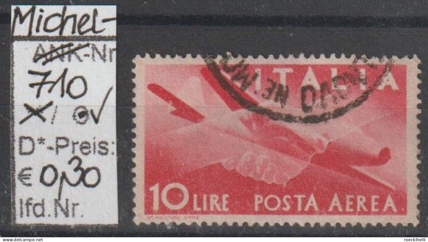1945 - ITALIEN - SM (Flugpost) "Rauchschwalben" 10 L Dkl'karminrot - O  Gestempelt - S.Scan (it 710Ao) - Airmail