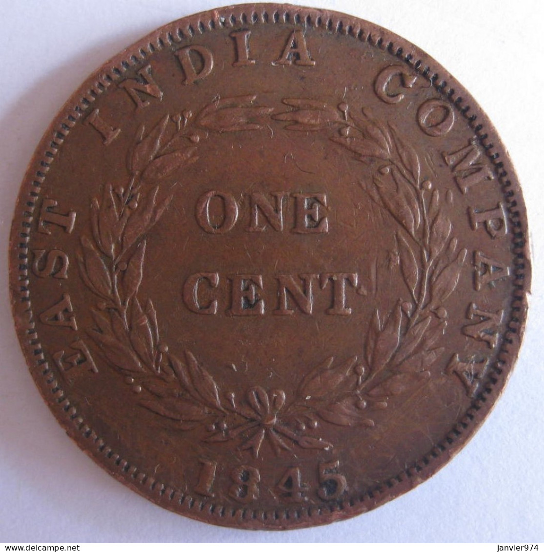East India Company One Cent 1845. Victoria. Straits Settlements. KM# 3 - Malasia