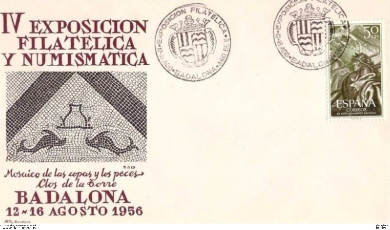 SPAGNA 12/16-8-1956  IV ESPOSIZIONE FILATELICA E NUMISMATICA DI BADALONA - Esposizioni Filateliche
