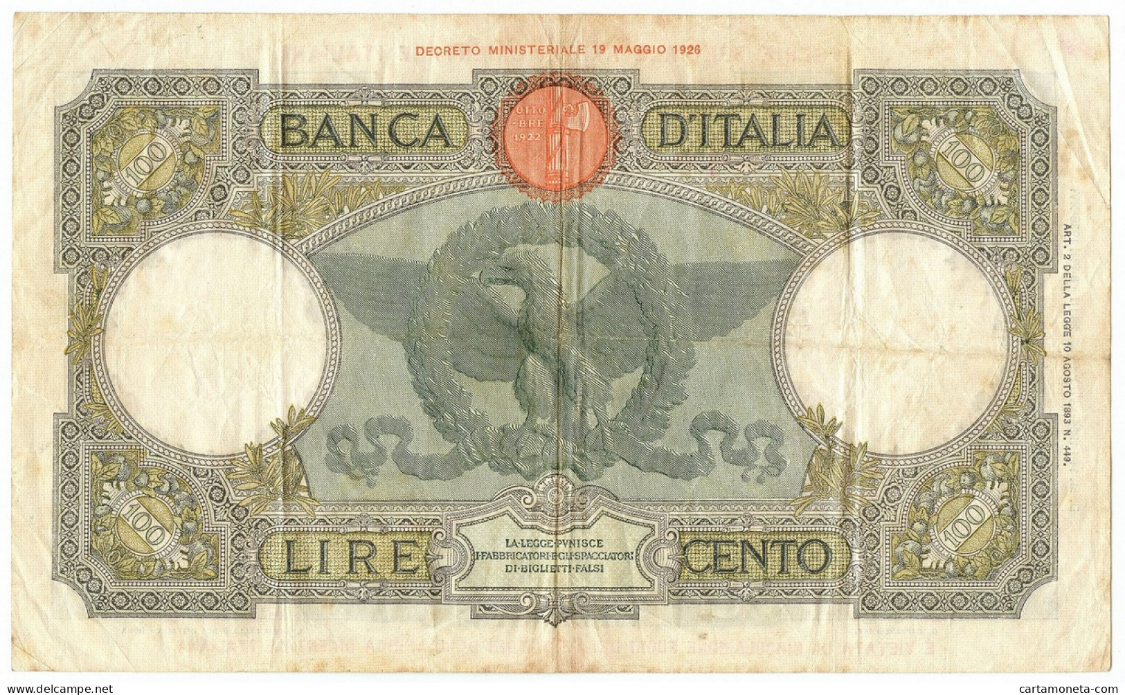 100 LIRE CAPRANESI AQUILA AFRICA ORIENTALE ITALIANA AOI 14/01/1939 BB - Africa Orientale Italiana