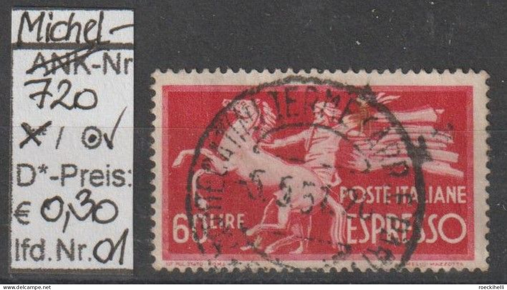 1947 - ITALIEN - SM (Eil) "Fackelträger M. Pferd" 60 L Lilakarmin - O  Gestempelt - S.Scan (it 720Ao 01-04) - Express Mail