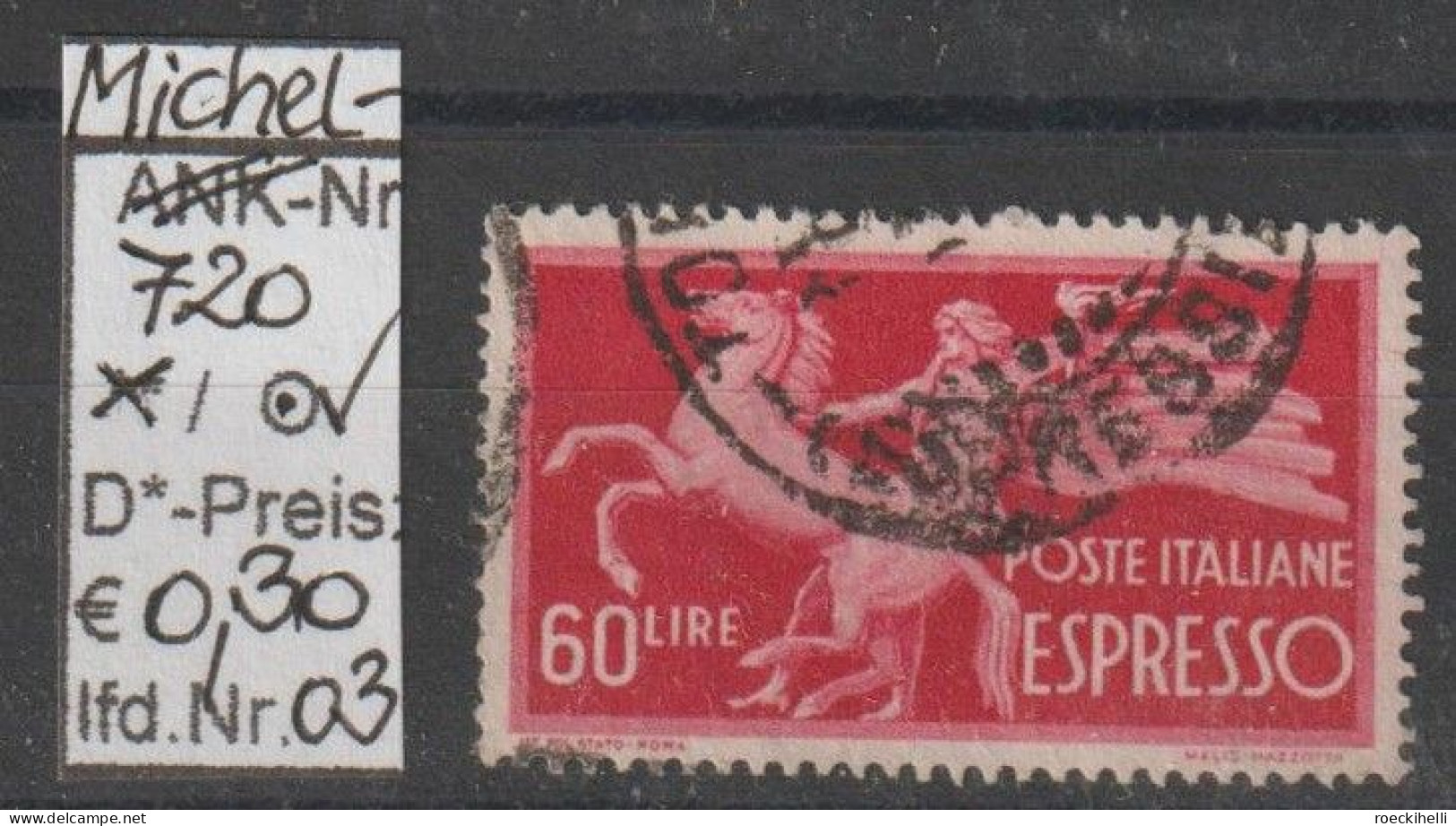 1947 - ITALIEN - SM (Eil) "Fackelträger M. Pferd" 60 L Lilakarmin - O  Gestempelt - S.Scan (it 720Ao 01-04) - Exprespost