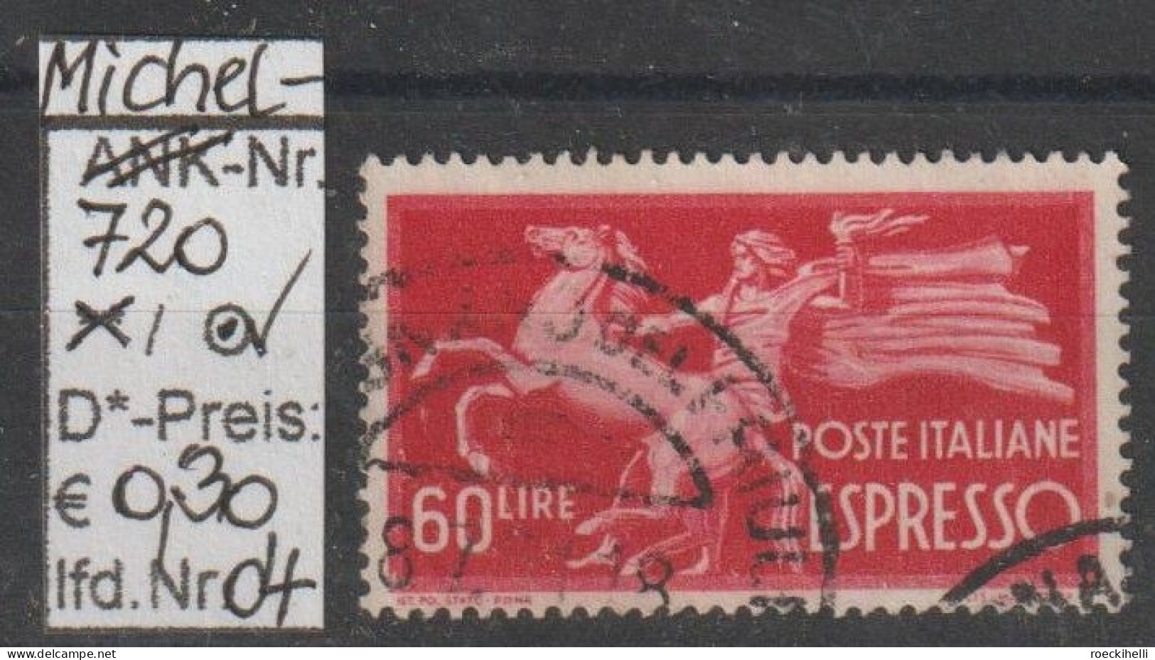 1947 - ITALIEN - SM (Eil) "Fackelträger M. Pferd" 60 L Lilakarmin - O  Gestempelt - S.Scan (it 720Ao 01-04) - Correo Urgente