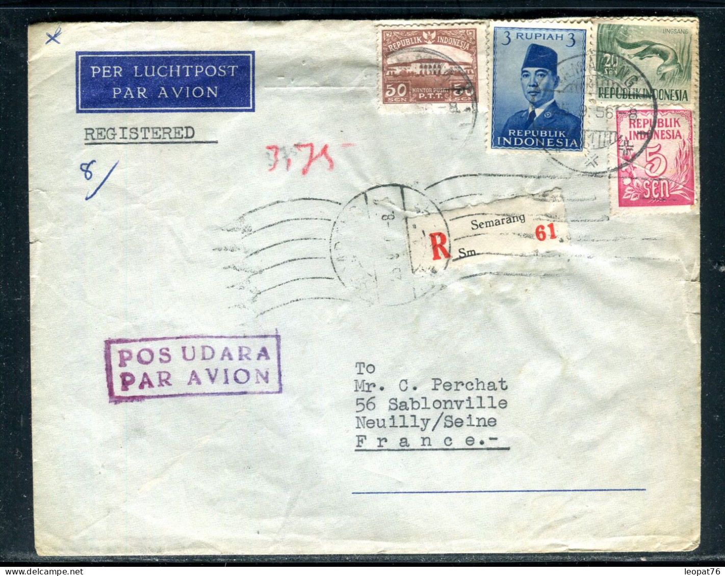 Indonésie - Enveloppe En Recommandé De Semarang Pour La France En 1956 - Référence A 3 - Indonesia