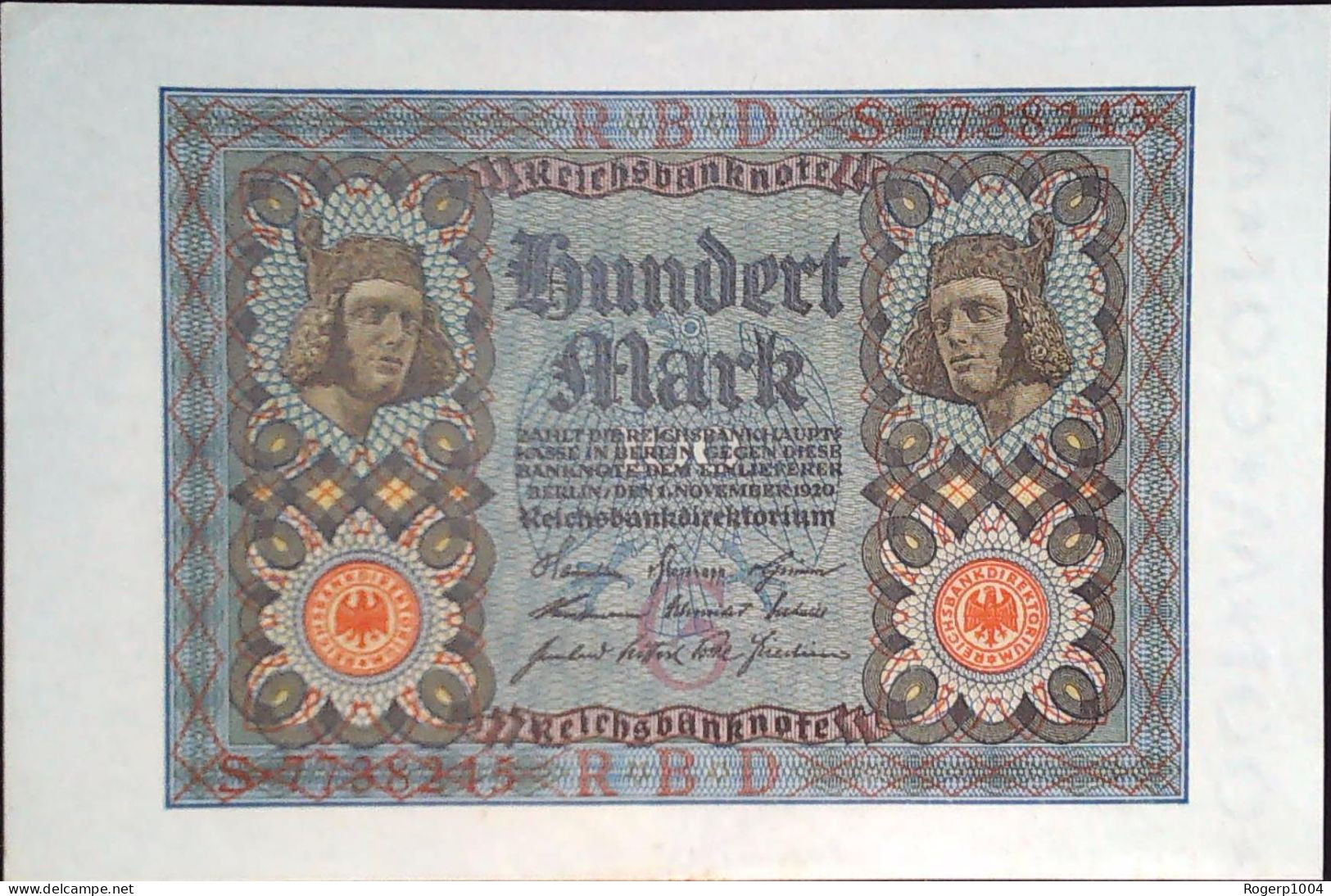 ALLEMAGNE/GERMANY * 100 Reichsmark * Date 01/11/1920 * État/Grade SPL/AU * - 100 Mark