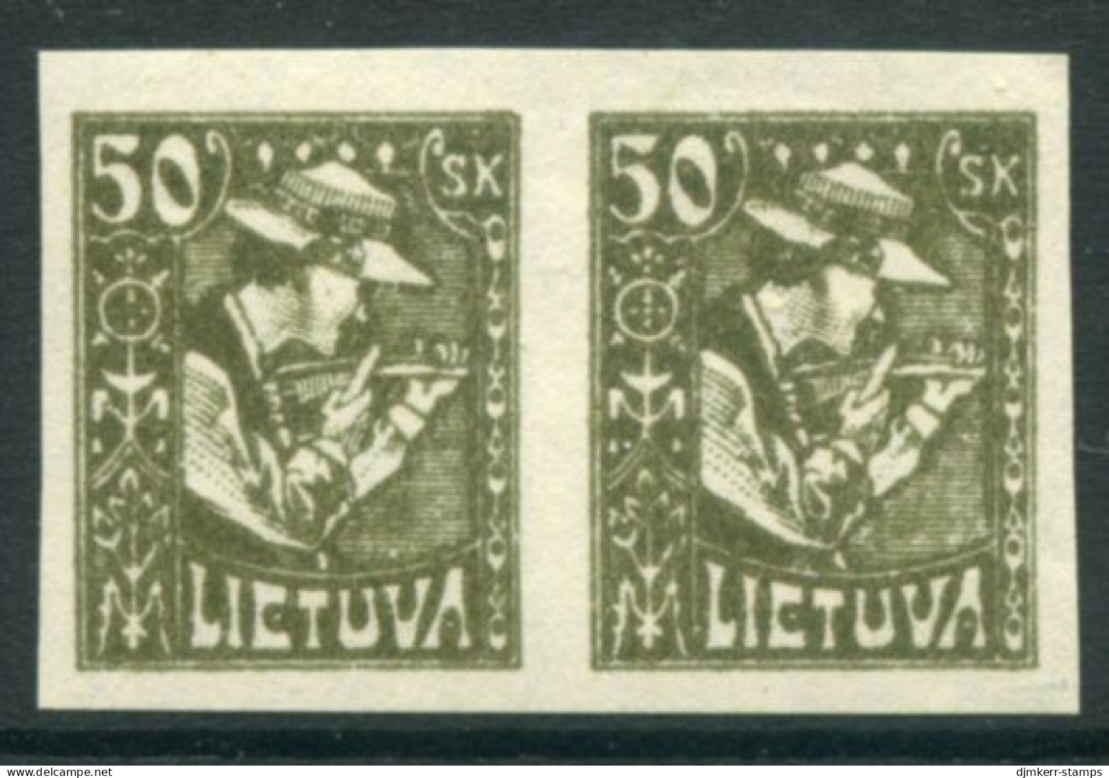 LITHUANIA 1921-22 Definitive   50 Sk Imperforate Pair MNH / **. Michel 92U - Lithuania
