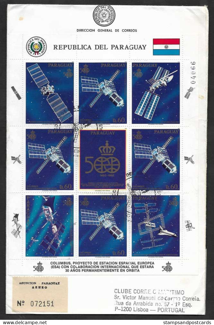 Paraguay FDC Recommandée 1989 Espace Feuillet Columbus Station Spatiale Europe ESA Space ESA Sheetlet R FDC - Sud America
