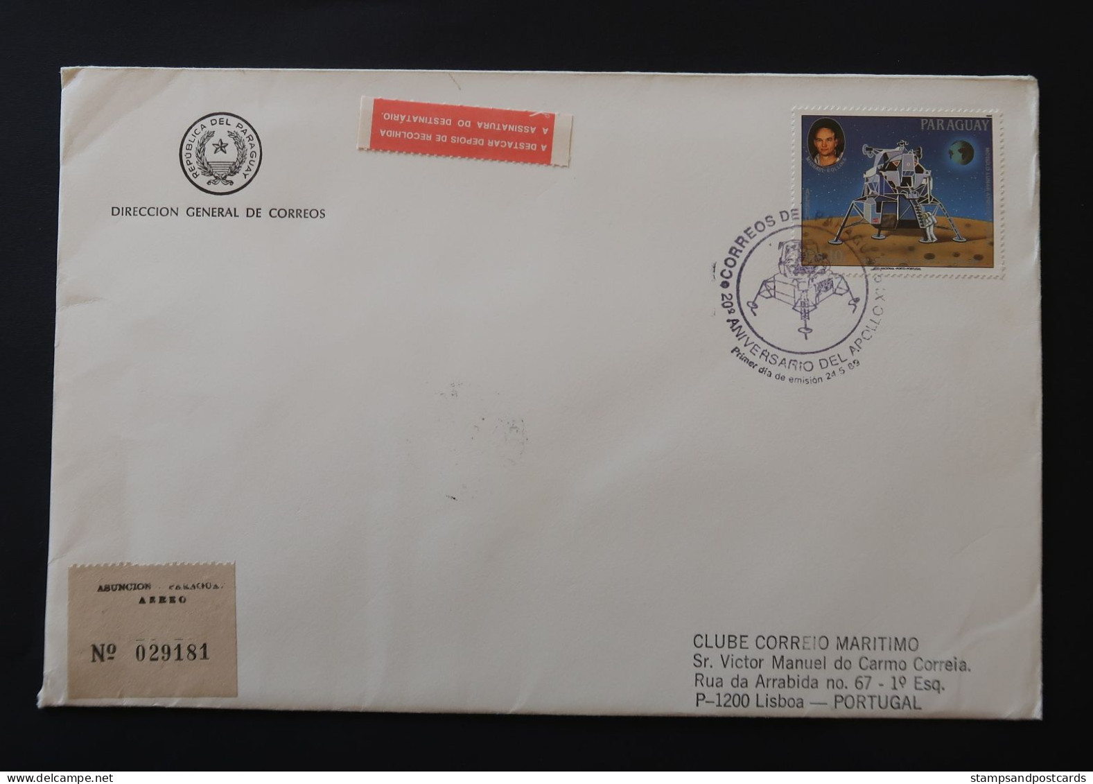 Paraguay FDC Recommandée 1989 Apollo XI 20 Ans Module Lunaire Michael Collins Space Lunar Module Registered FDC - América Del Sur