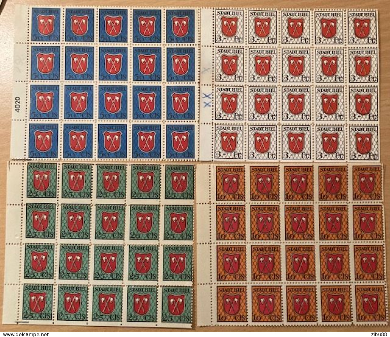 4 Bogen Fiskalmarken Stadt Biel/Bienne / Revenue Stamp Switzerland - Revenue Stamps