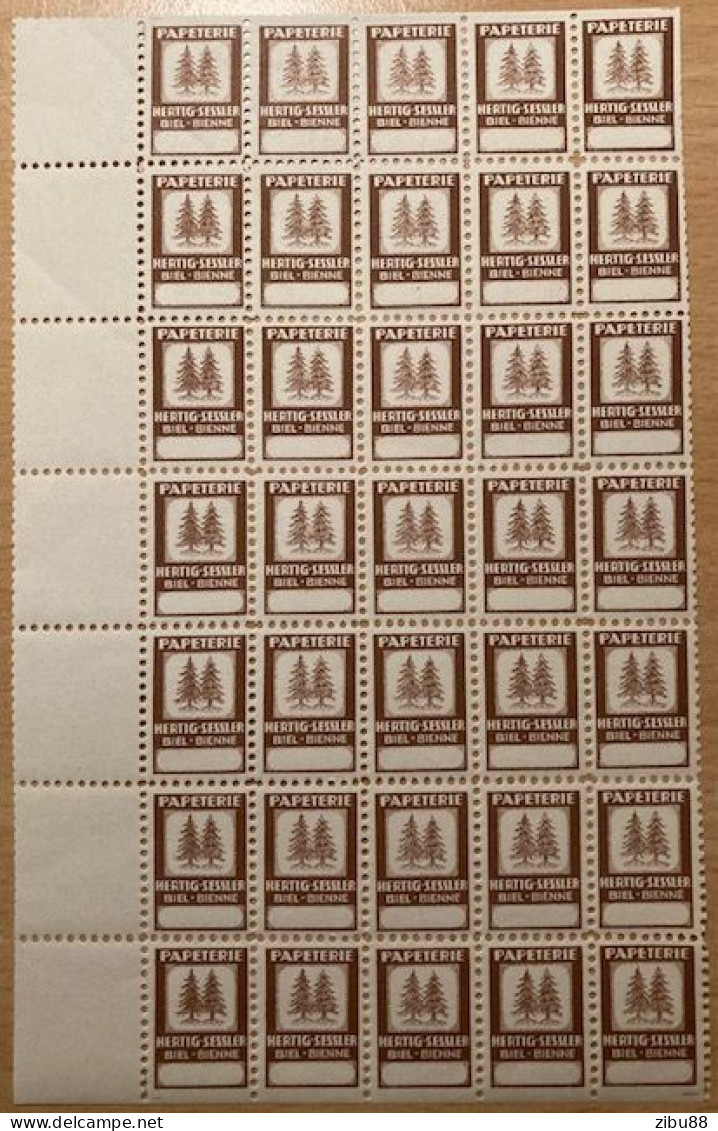 Bogen Werbemarken Papeterie Hertig Sessler Biel Bienne (Vignetten) / Cinderella Switzerland - Revenue Stamps