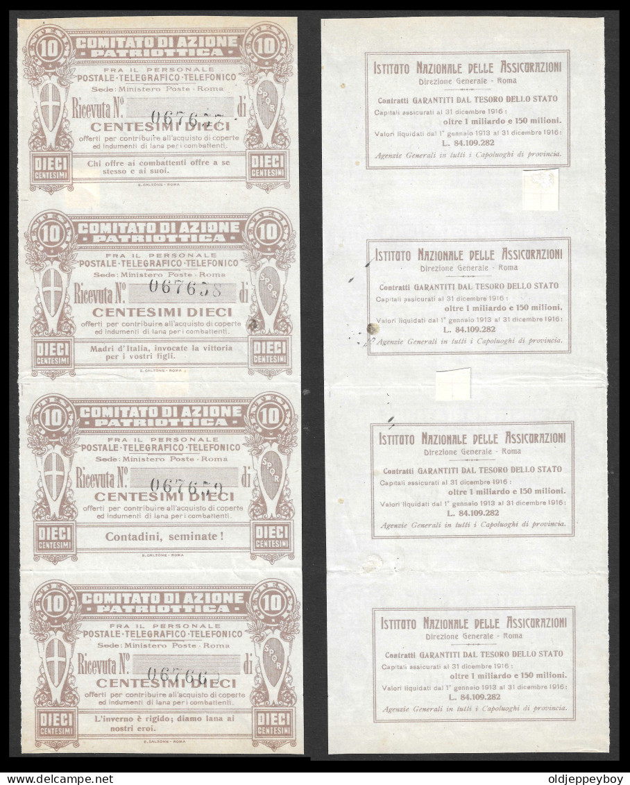 10 CENTESIMI  4 BIGLIETTI COMITATO AZIONE PATRIOTTICA 1918 BB/SPL 10 CENTS 4 PATRIOTIC ACTION COMMITTEE TICKETS 1918 VF - Autres & Non Classés