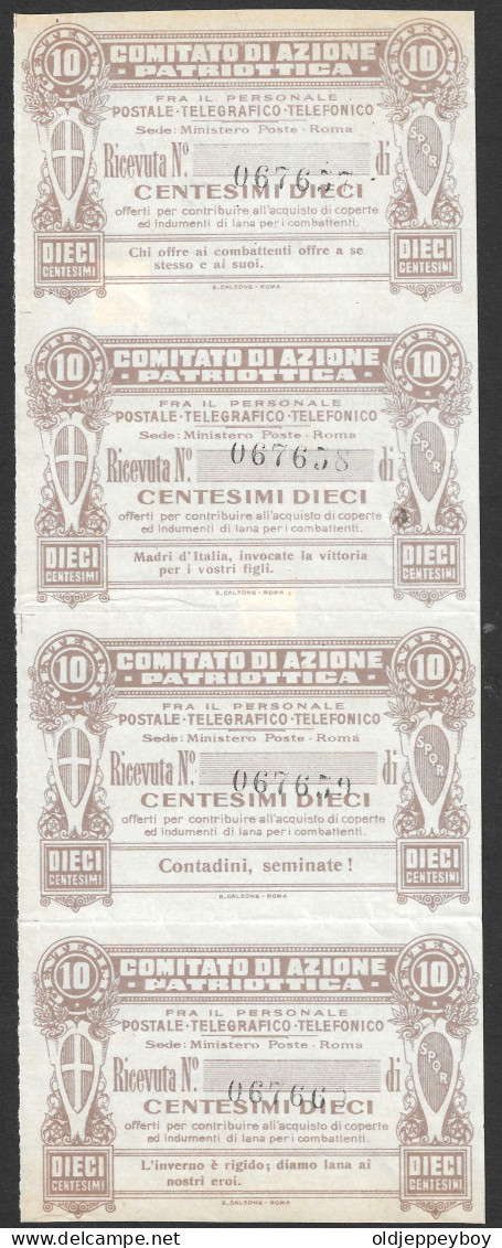 10 CENTESIMI  4 BIGLIETTI COMITATO AZIONE PATRIOTTICA 1918 BB/SPL 10 CENTS 4 PATRIOTIC ACTION COMMITTEE TICKETS 1918 VF - Sonstige & Ohne Zuordnung