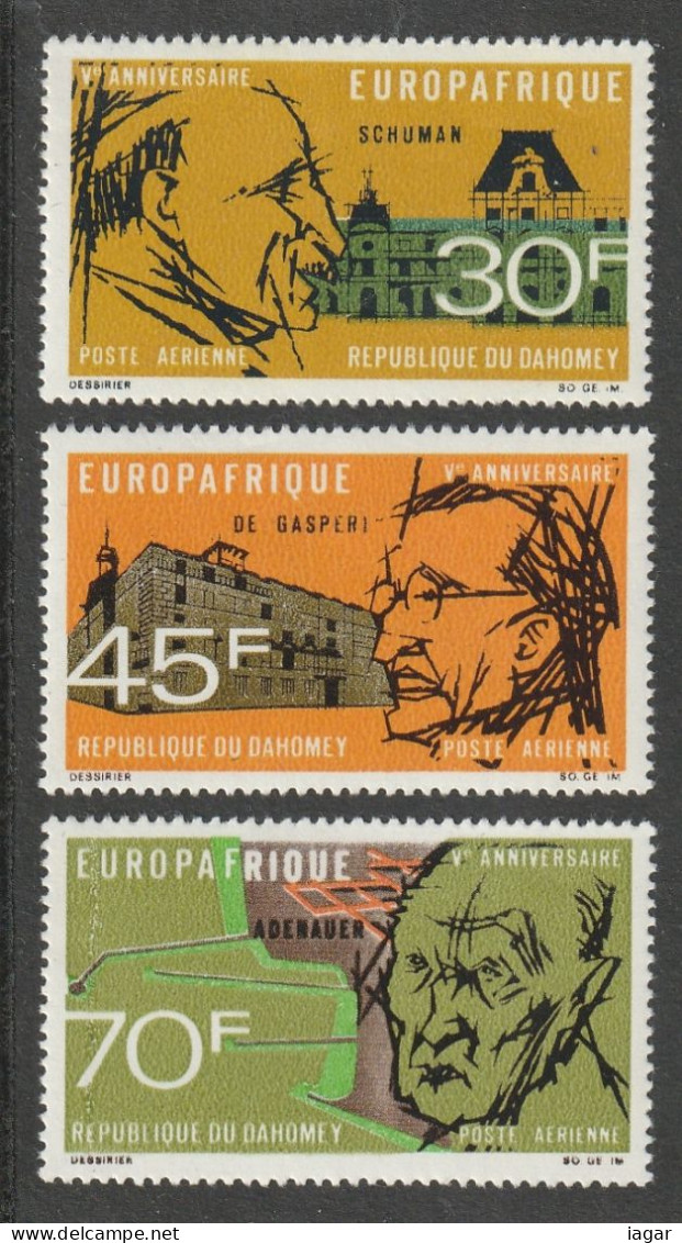 THEMATIC FAMOUS PEOPLE: SCHUMAN, DE GASPERI, ADENAUER. FOUNDERS OF THE "EUROPE" IDEA   -   DAHOMEY - Autres & Non Classés