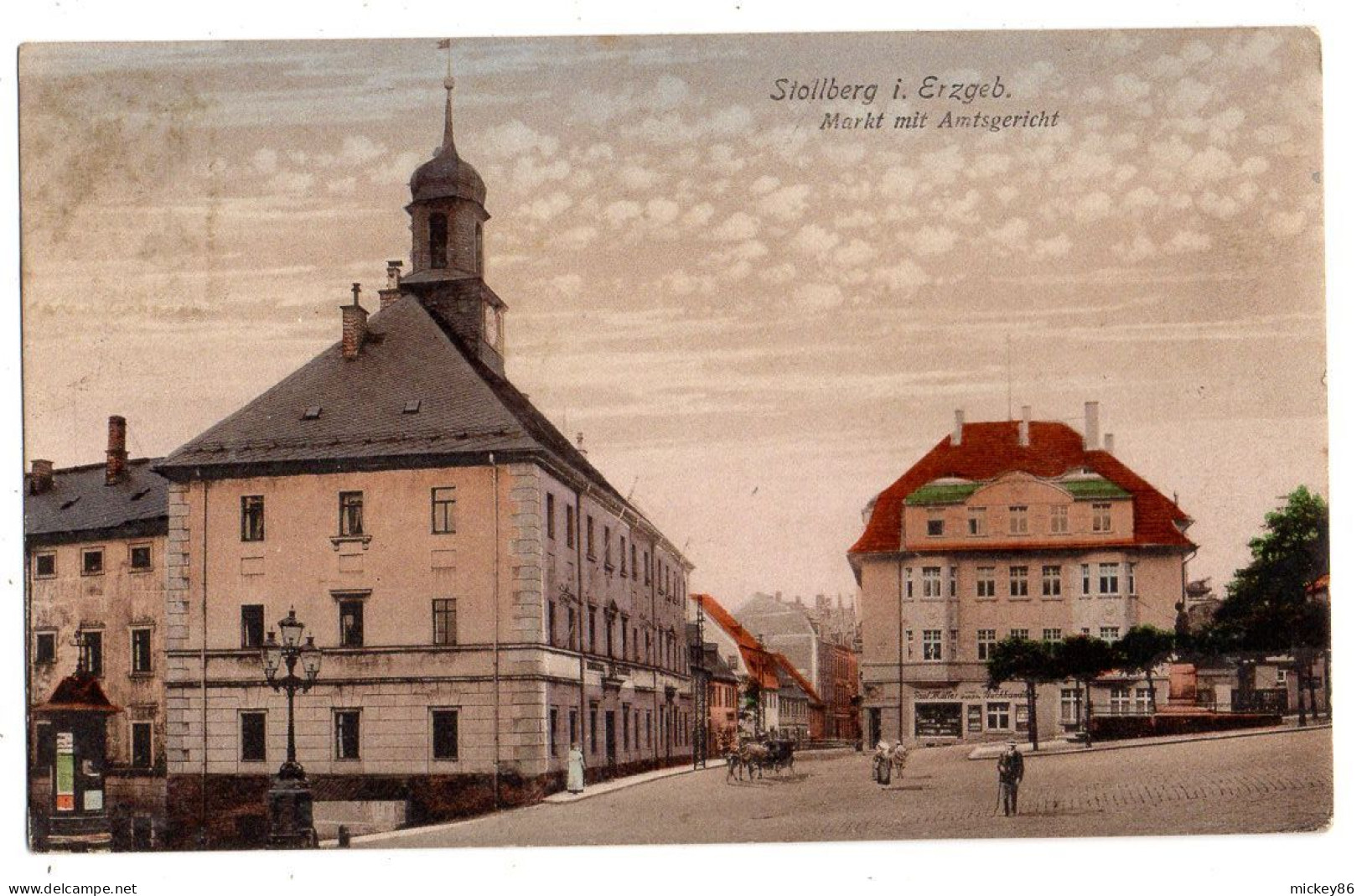 Allemagne -STOLLBERG I. Erzgeb --1918-- Markt Mit Amtsgericht (petite Animation)  ...colorisée..........cachet........ - Stollberg (Erzgeb.)