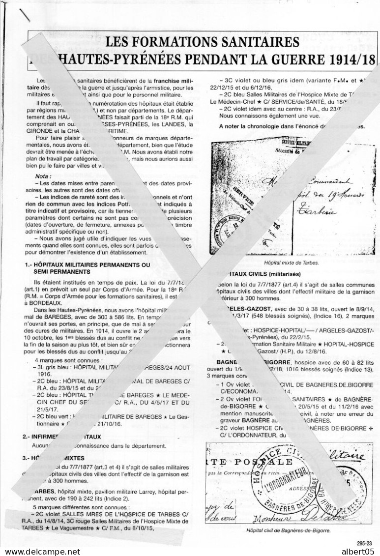 Les Formations Sanitaires Des Hautes Pyrénnées Pendant La Guerre De 1914/1918 - - Philately And Postal History