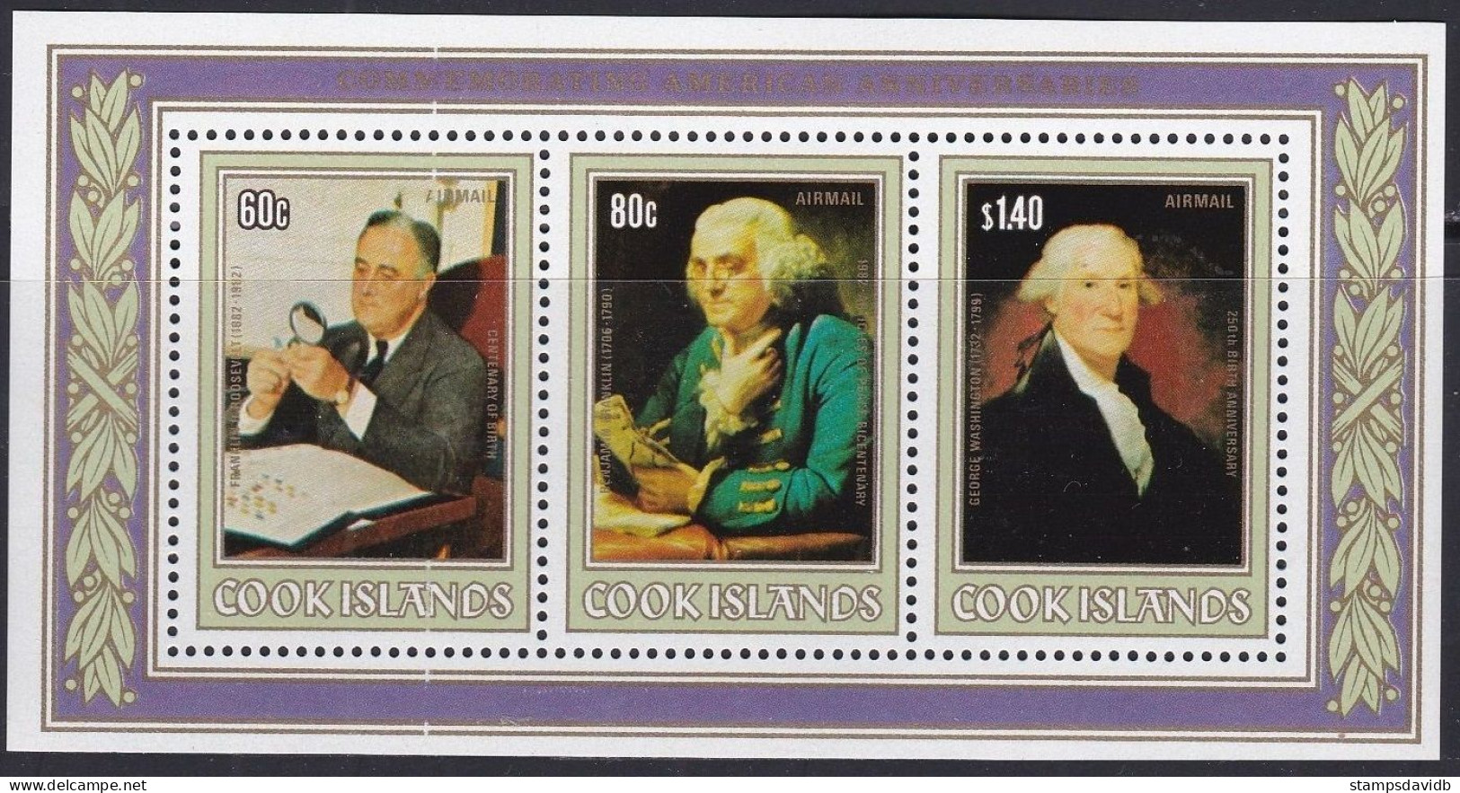 1982 Cook Islands 837-839/B126 Painting / Presidents Of United States 7,50 € - George Washington