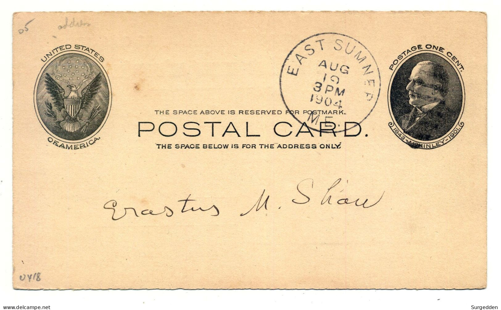 USA, Postal Card, East Sumner, Maine 1904 - 1901-20