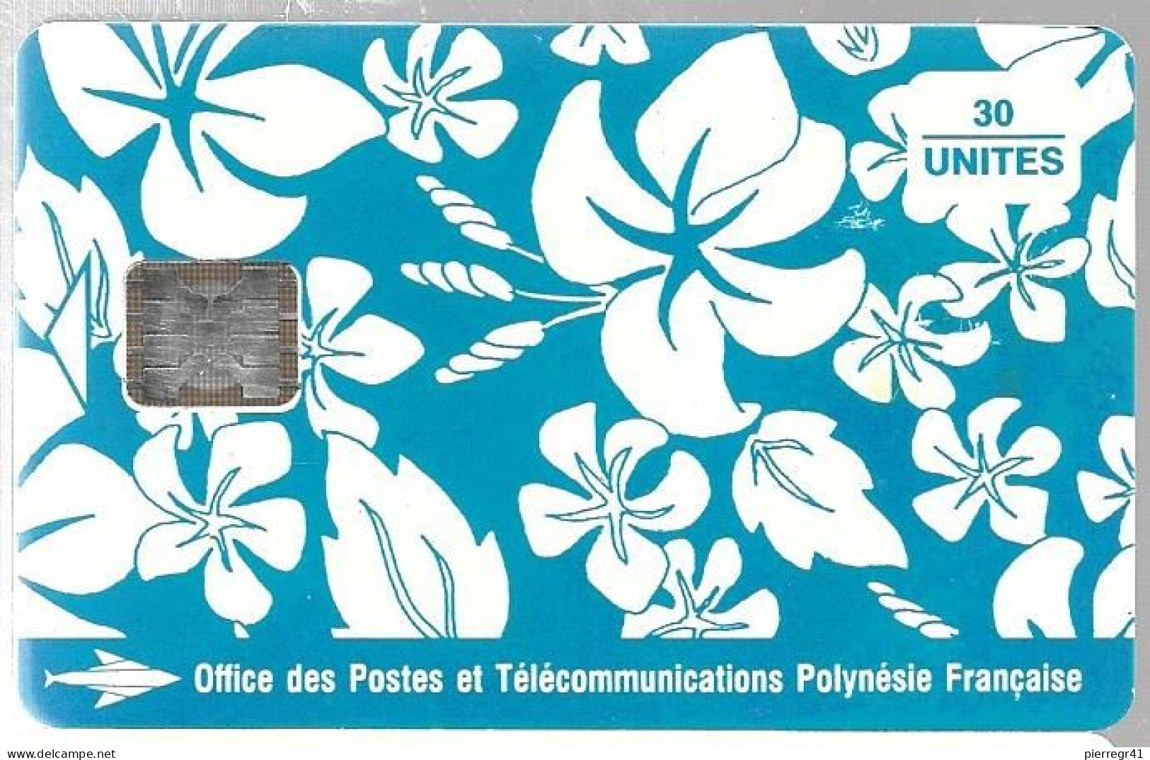 CARTE-PUCE-POLYNESIE-PF17a-30U-SC5-S/Entourage-PAREO BLEU Brillant-9 N°TGE-N°C42100731-UTILISETBE- - Polynésie Française