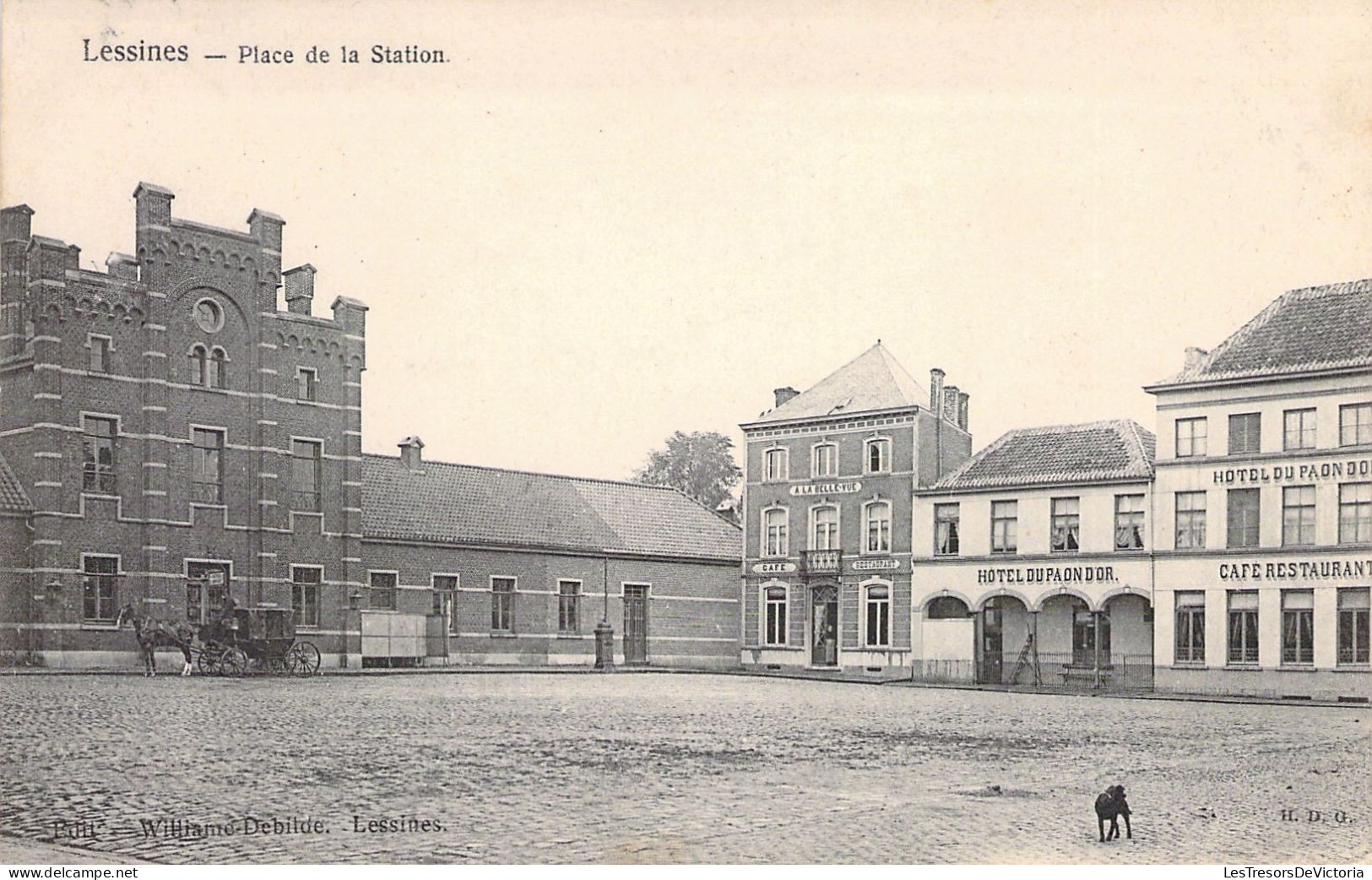 BELGIQUE - LESSINES - Place De La Station - Chien - Carte Postale Ancienne - Lessen