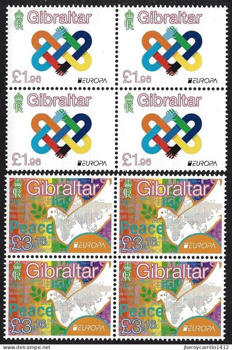 GIBRALTAR - EUROPA-CEPT 2023 -"PEACE -THE HIGHEST VALUE Of HUMANITY".- TWO BLOCKS Of 4 STAMPS MINT - N - 2023