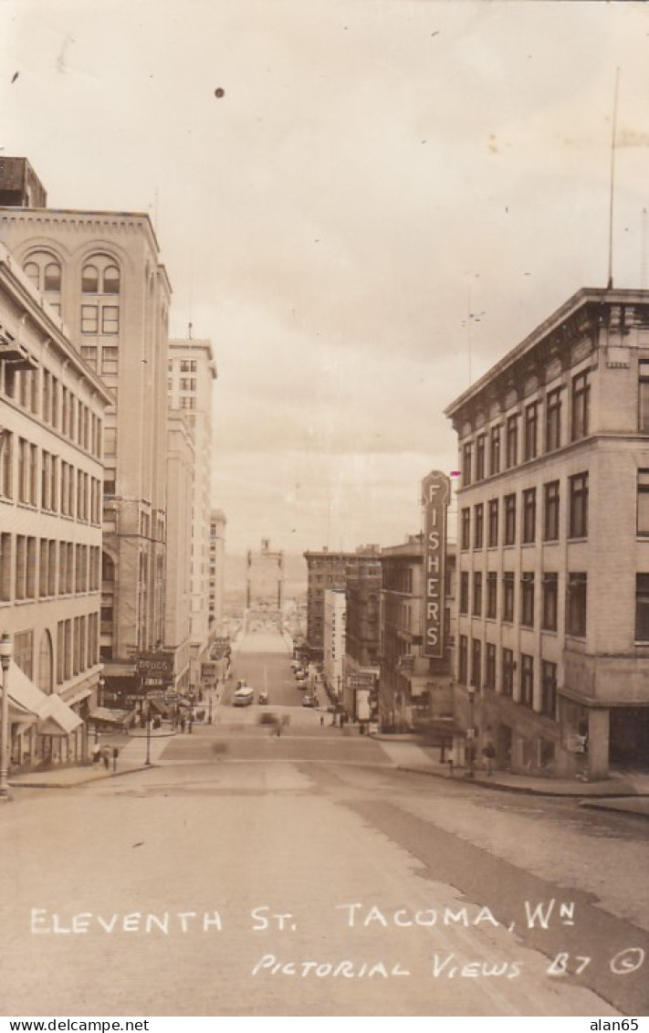 Tacoma Washington, Eleventh Street Scene Looking Toward Harbor, C1930s/40s Vintage Postcard - Tacoma