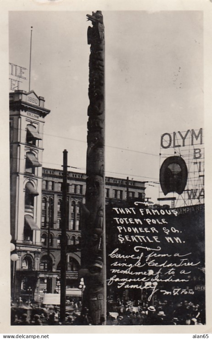 Seattle Washington, Pioneer Square Totem Pole, Native American Indian Art, C1900s Vintage Real Photo Postcard - Seattle