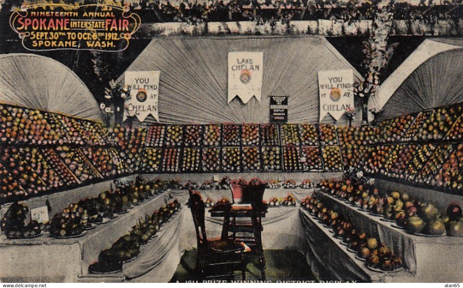 Spokane Washington, Interstate Fair Chelan Apple Winning Display, C1910s Vintage Postcard - Spokane