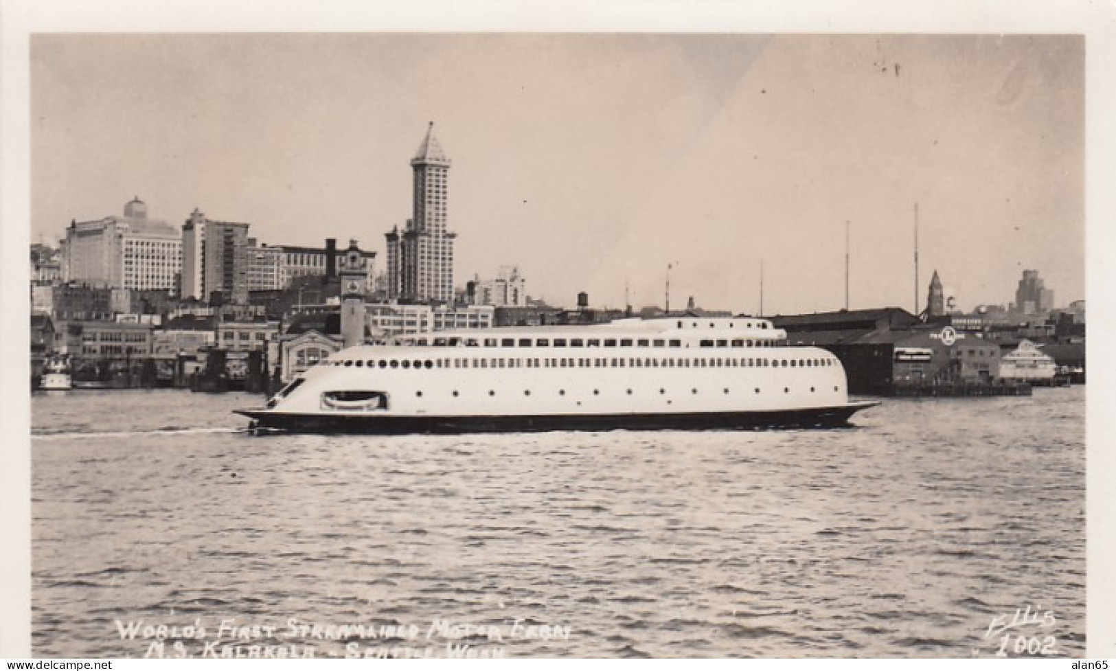 Seattle Washington, State Ferry Boat 'Kalakala', C1930s/40s Vintage Ellis #1002 Real Photo Postcard - Seattle