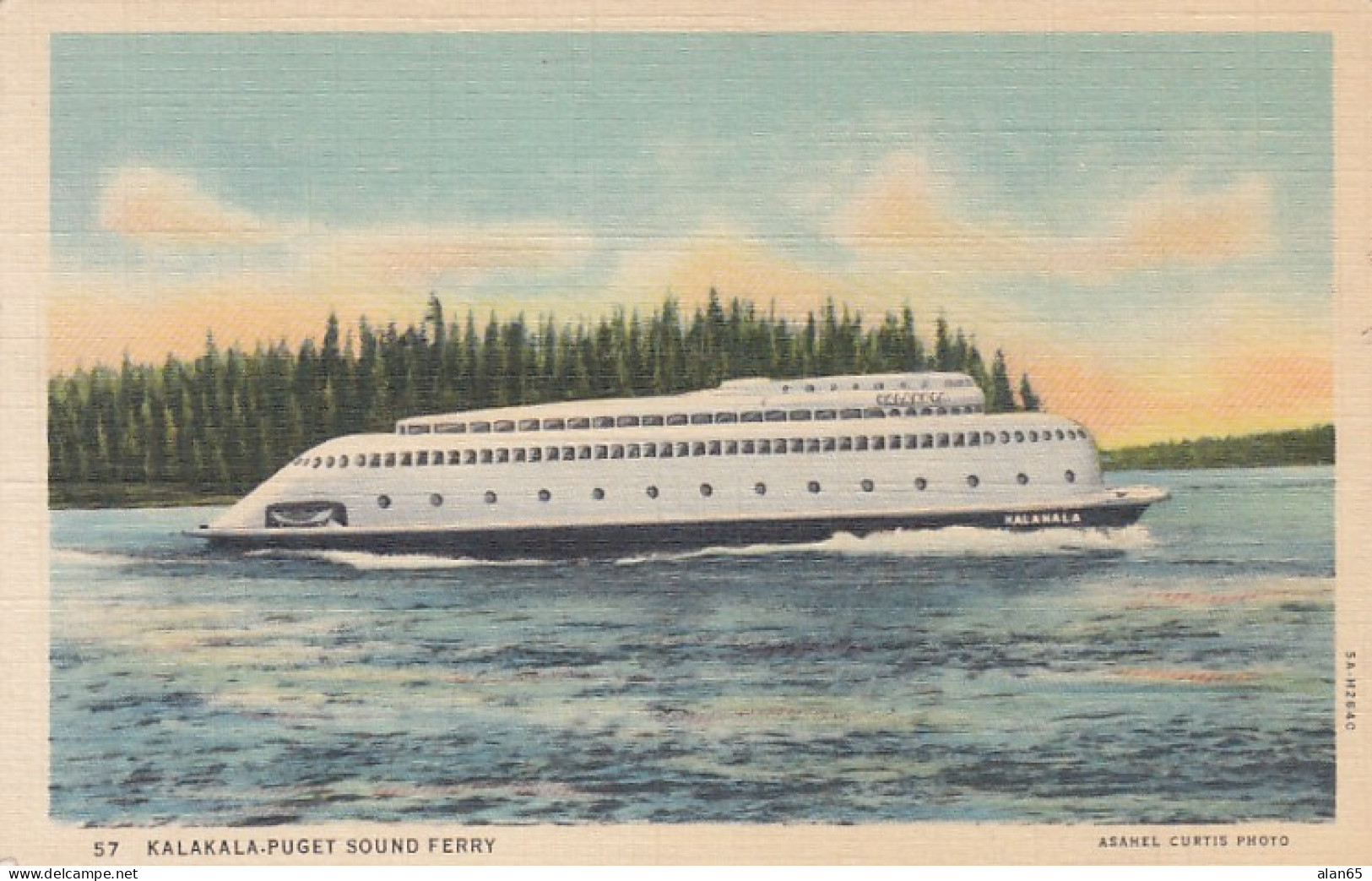 Washington State Ferry Boat 'Kalakala' On Puget Sound C1930s Vintage Curteich Linen Postcard - Seattle