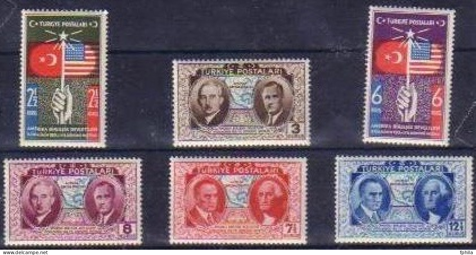 1939 TURKEY THE 150TH ANNIVERSARY OF THE USA INDEPENDENCE MINT WITHOUT GUM - Unused Stamps