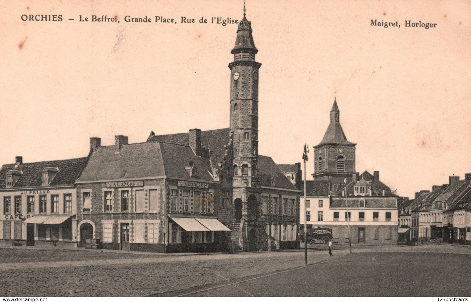 Orchies - Le Beffroi, Grande Place, Rue De L'Eglise - Café "Au Friand", Commerce "A L'Ancre" - Orchies