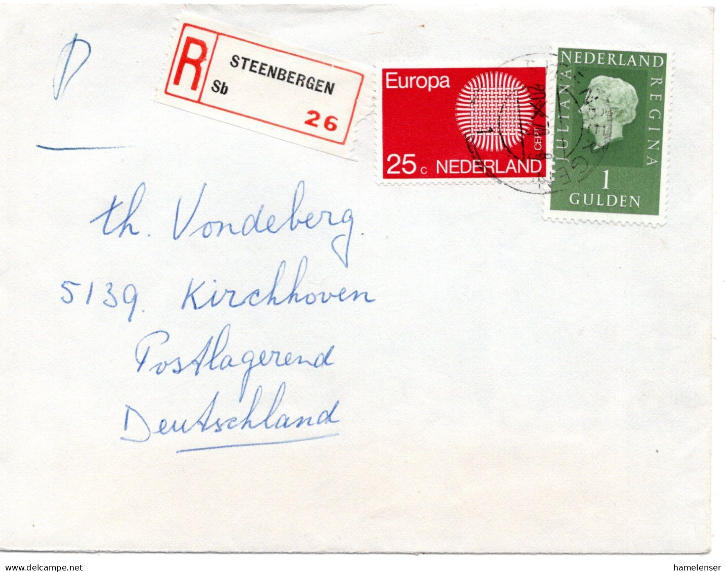 64925 - Niederland - 1970 - 1G Juliana MiF A R-Bf STEENBERGEN -> Westdeutschland - Covers & Documents