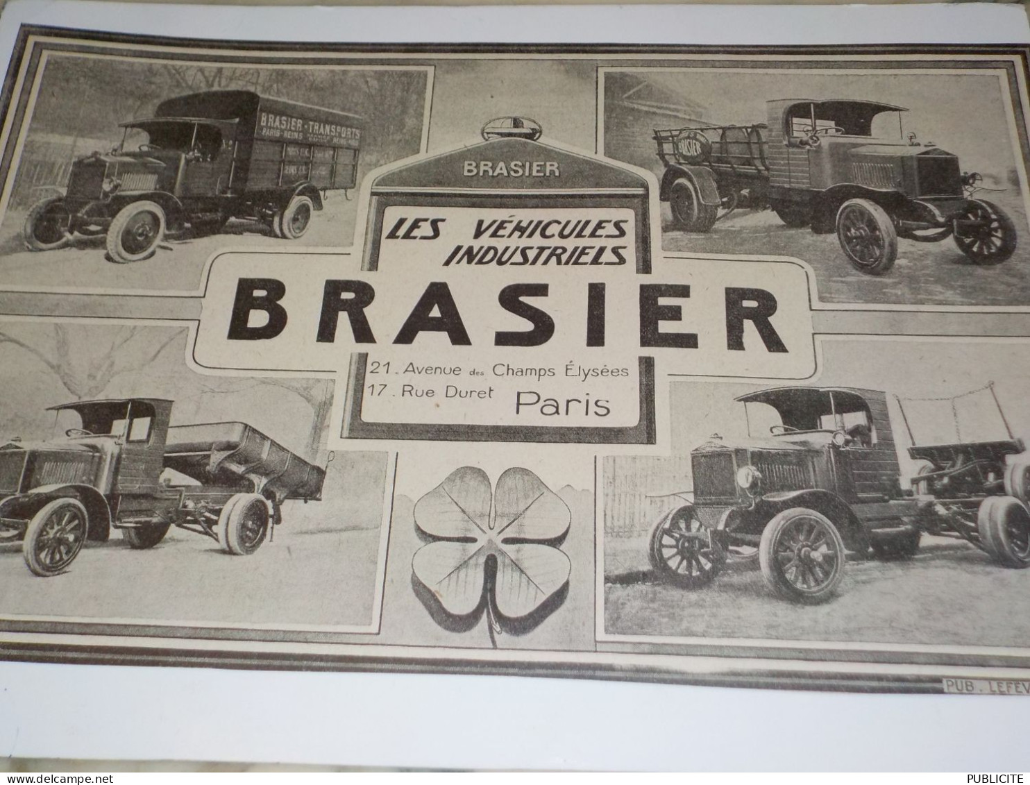 ANCIENNE PUBLICITE LES CAMIONS BRASIER 1920 - Camiones