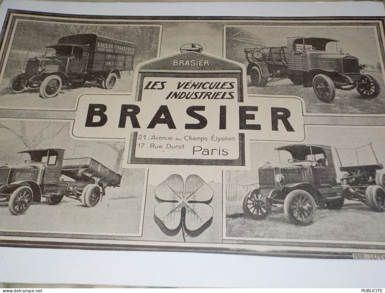 ANCIENNE PUBLICITE LES CAMIONS BRASIER 1920 - Camion