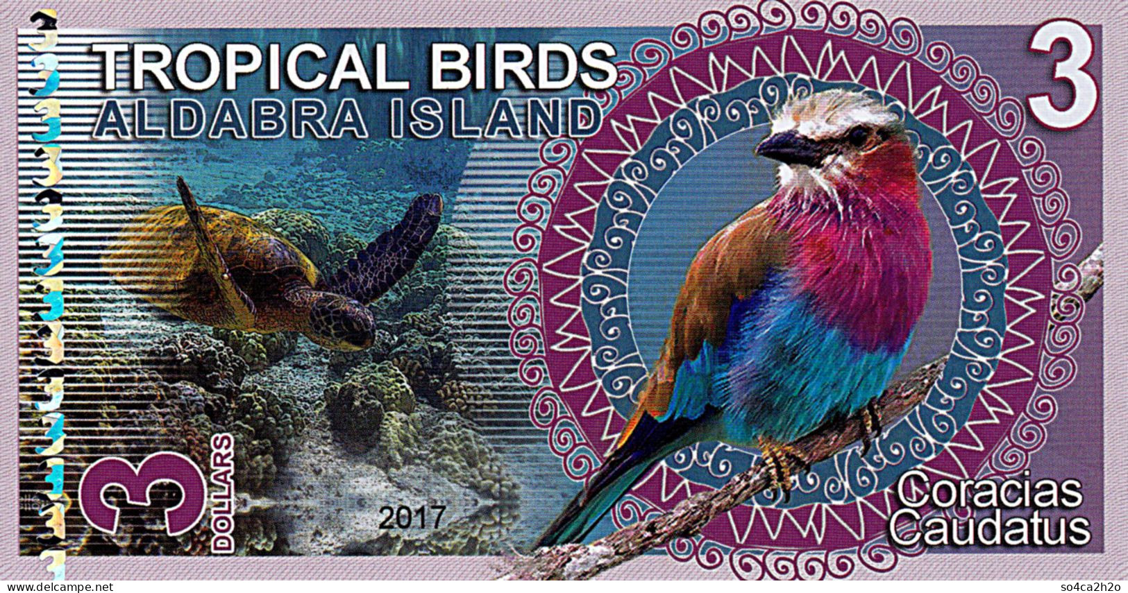 Aldabra Islands 3 Dollars 2017 TROPICAL BIRDS UNC - Fictifs & Spécimens