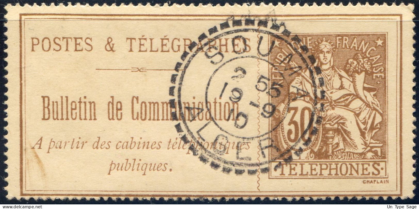 France, Téléphone N°25 TAD Perlé SOUMA, Alger 19.9.1910 - (F2765) - Telegraaf-en Telefoonzegels
