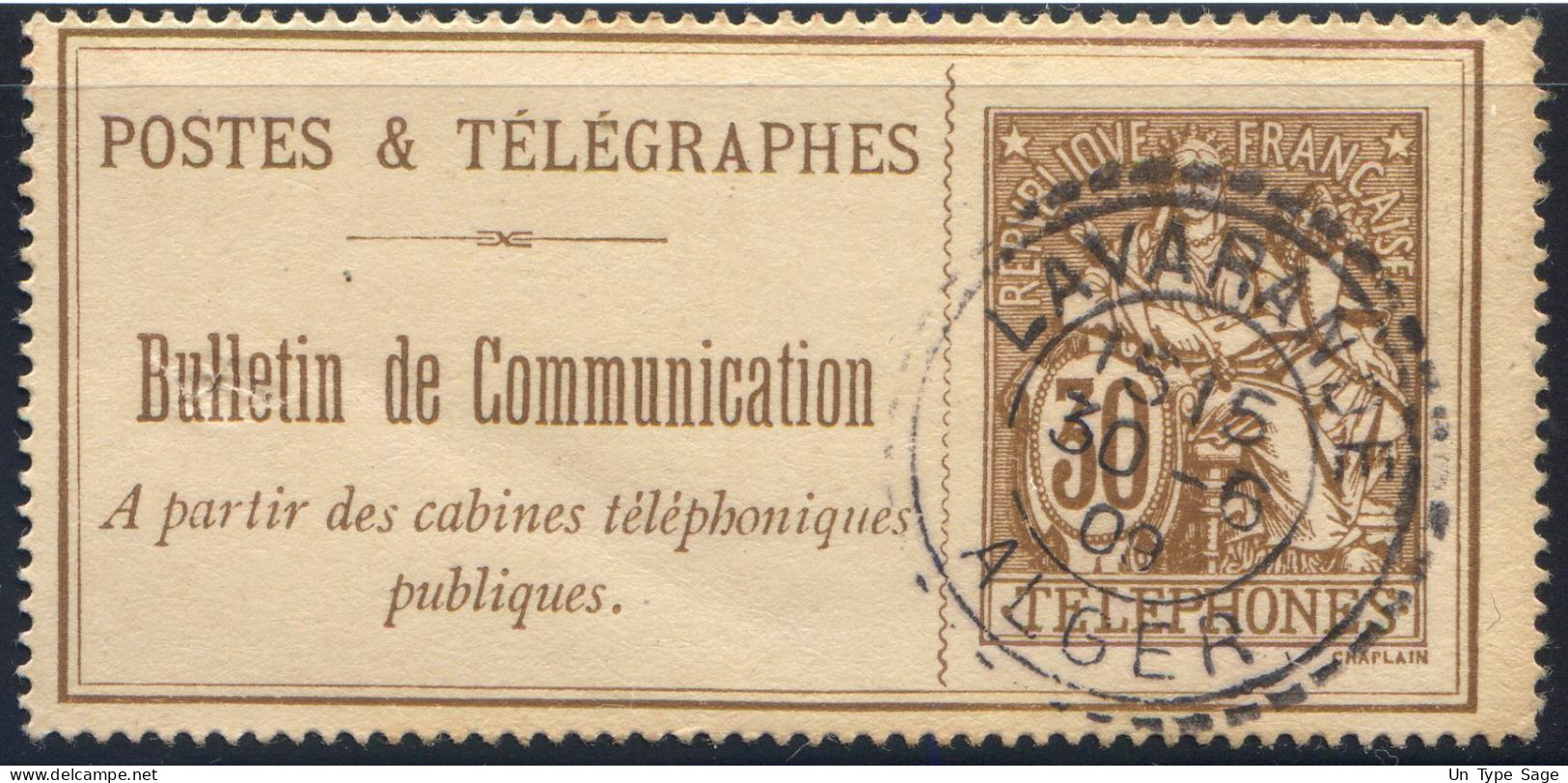 France, Téléphone N°25 TAD Perlé LAVARANDE, Alger 30.6.1909 - (F2766) - Telegraaf-en Telefoonzegels