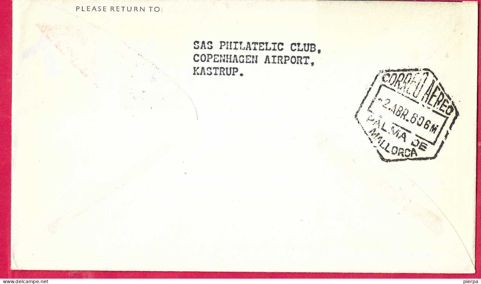 DANMARK - FIRST CARAVELLE FLIGHT - SAS - FROM KOBENHAVN TO PALMA DE MALLORCA *1.4.60* ON OFFICIAL COVER - Aéreo