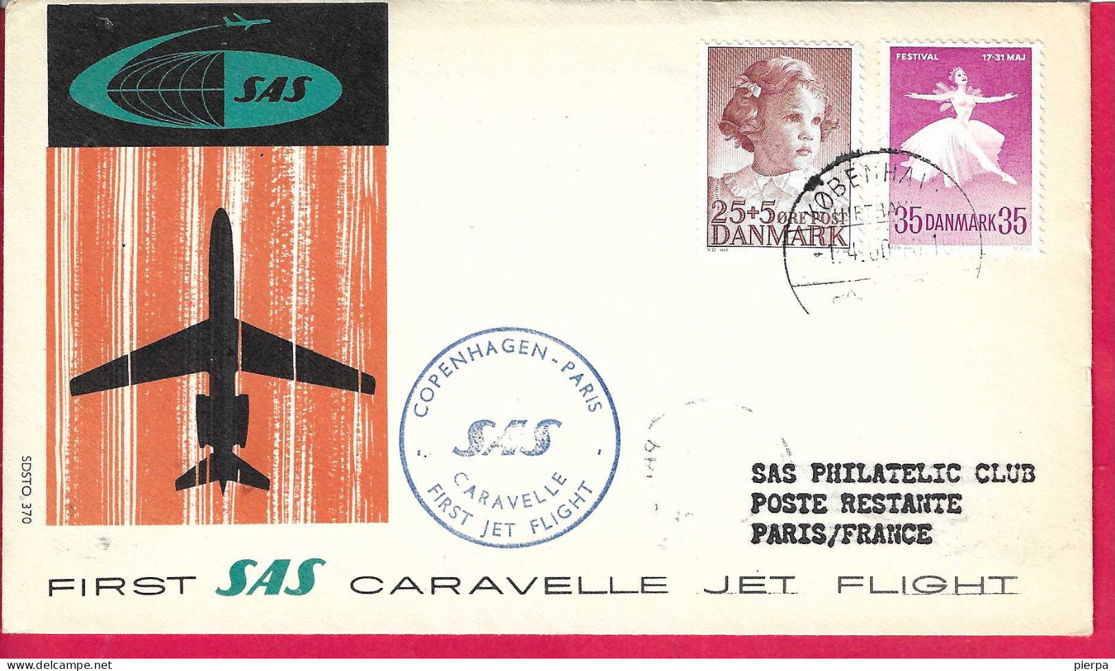 DANMARK - FIRST CARAVELLE FLIGHT - SAS - FROM KOBENHAVN TO PARIS *1.4.60* ON OFFICIAL COVER - Airmail