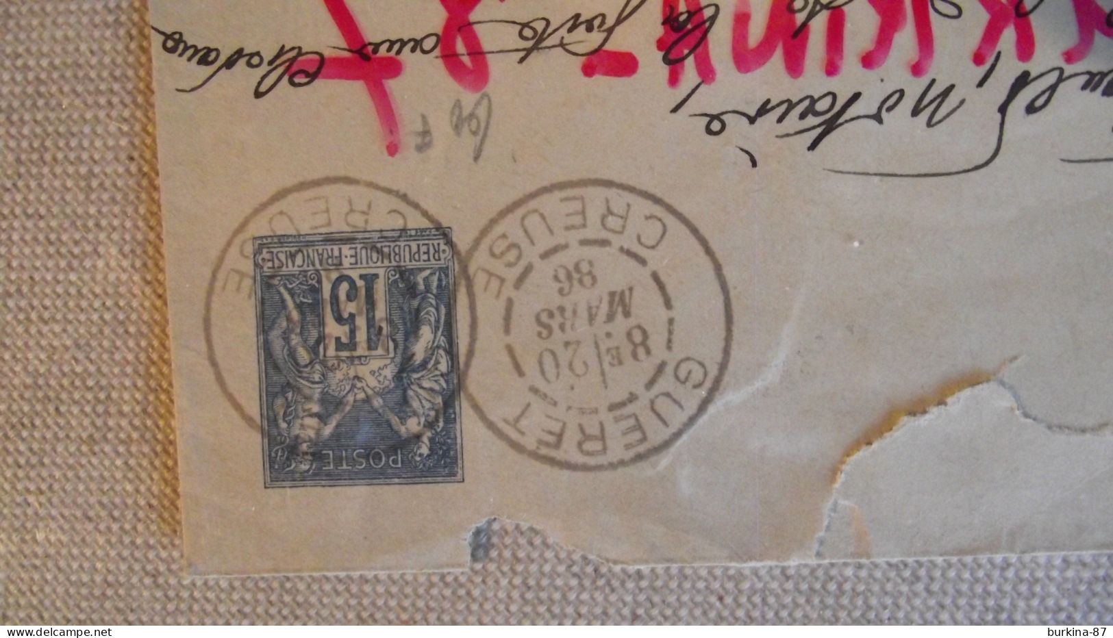 Enveloppe, Entier Postal Sage 15C, 1886, Postée  Guéret Pour Limoges 87 - Sobres Transplantados (antes 1995)