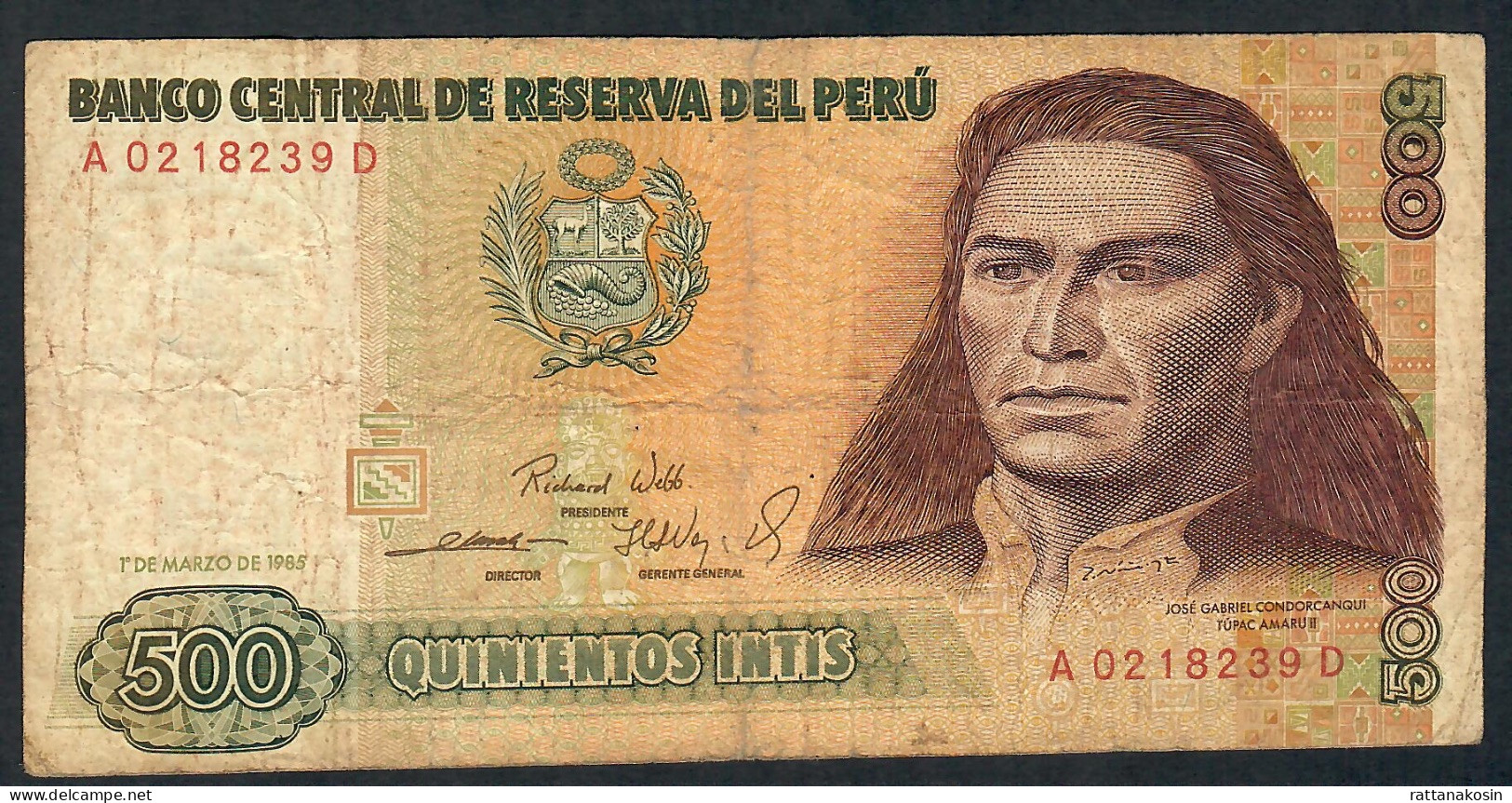 PERU P134a 500 INTIS 1.3.1985 #A/D      VG/ FINE - Peru