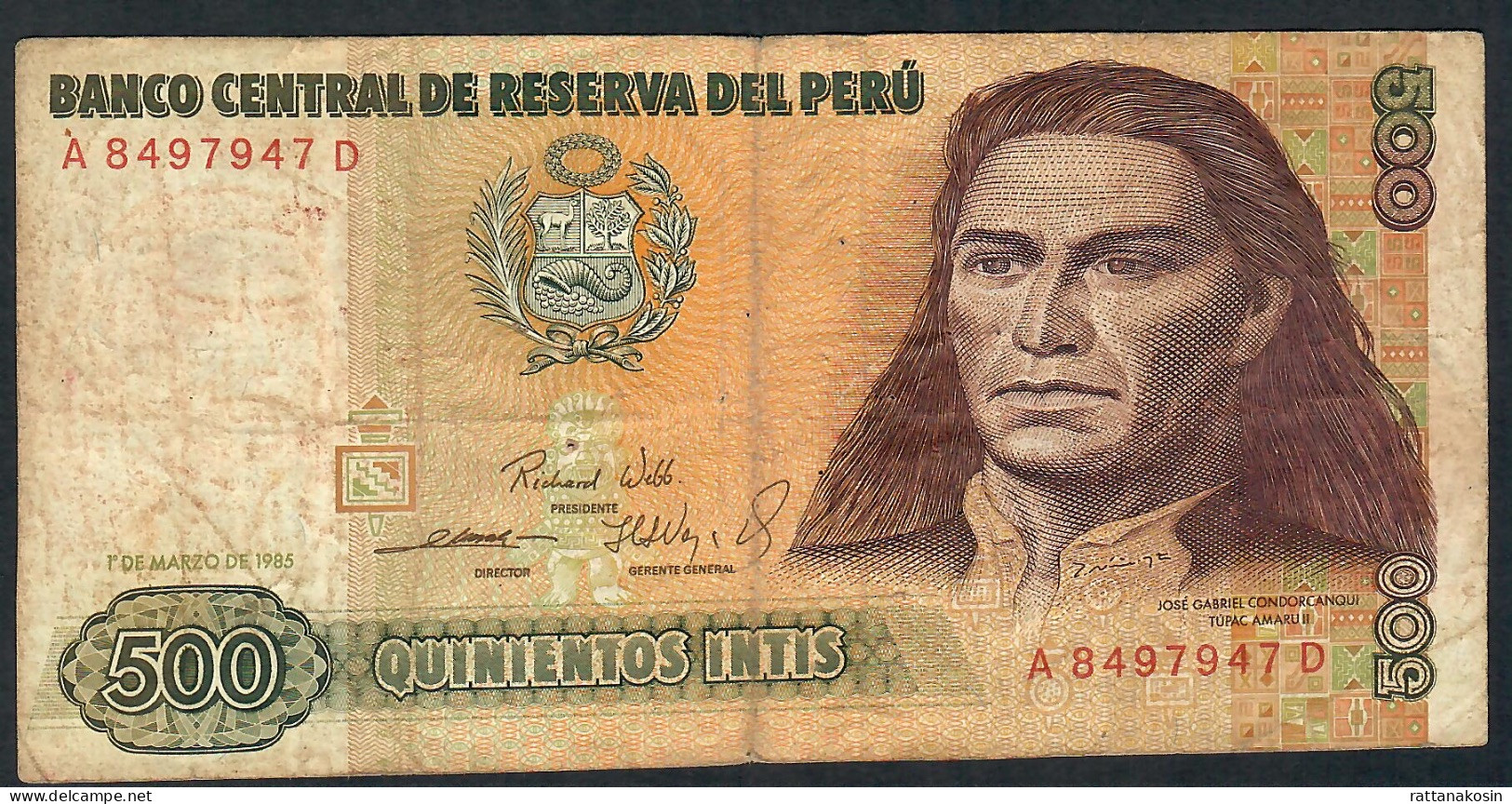 PERU P134a 500 INTIS 1.3.1985 #A/D     FINE - Pérou