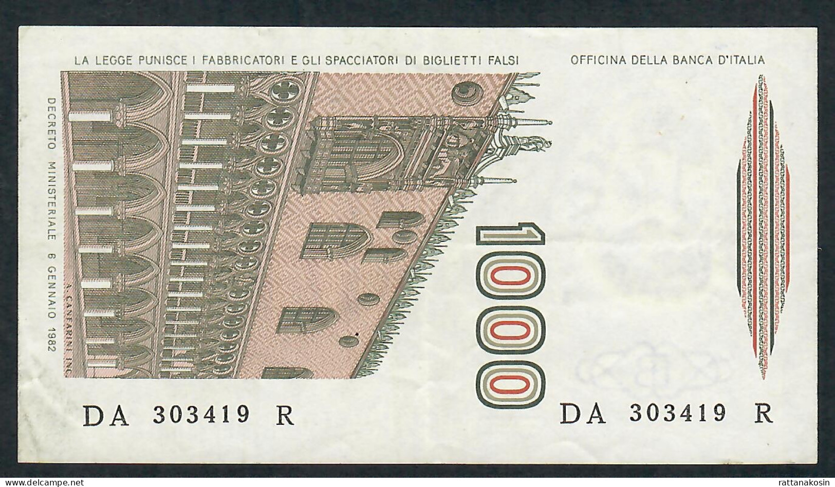 ITALY P109b 1000 LIRE 1982 #DA/R        XF - 1000 Liras