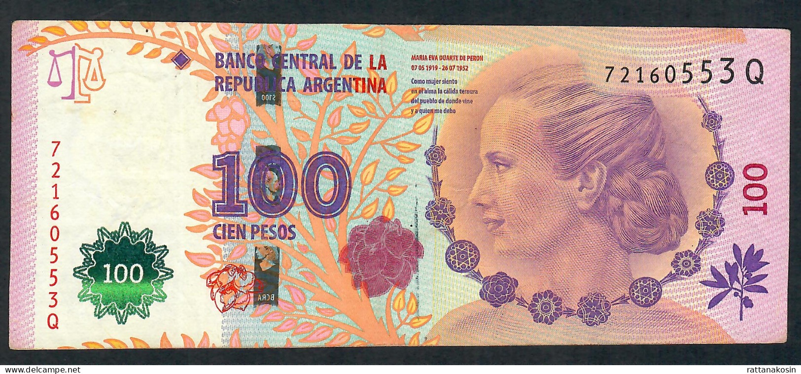 ARGENTINA P358b 100 PESOS 2012 #Q Signature 85    VF NO P.h. - Argentina