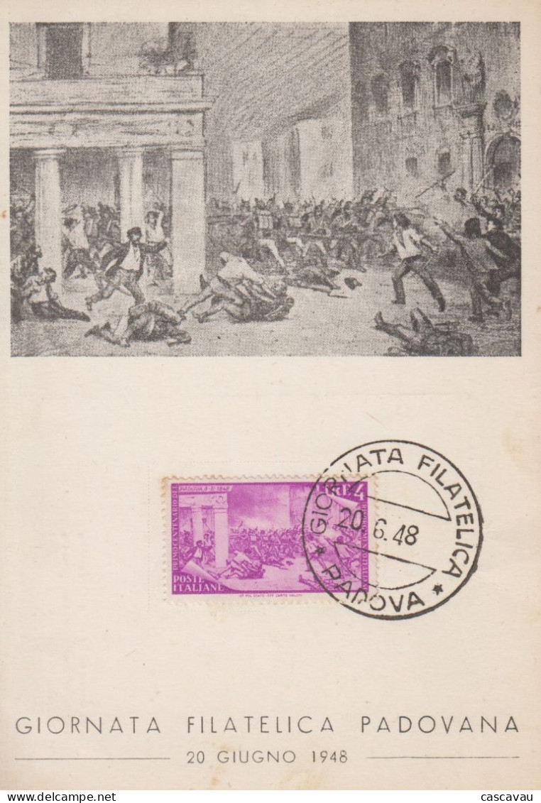 Carte  Maximum   ITALIE   Risorgimento    Journée  Philatélique    PADOUE  1948 - Maximumkaarten