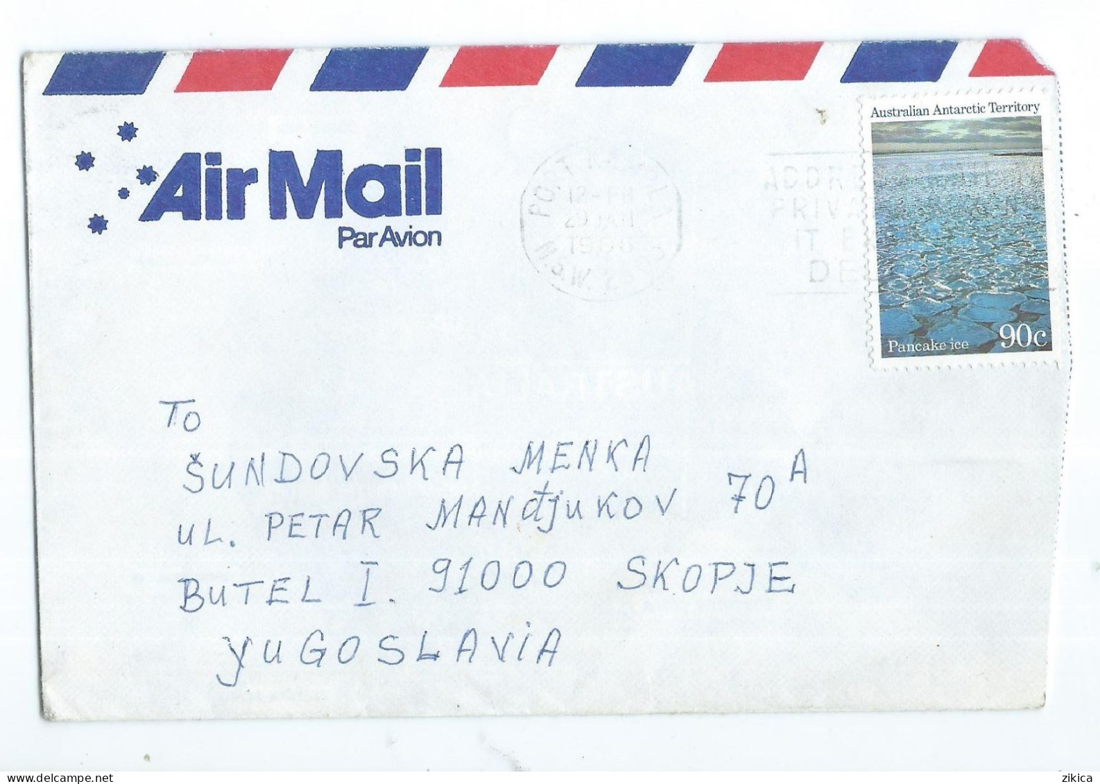 Antarctica > Australian Antarctic Territory (AAT) > Cover Via Yugoslavia 1990,stamp : Antarctic Scenes - Briefe U. Dokumente